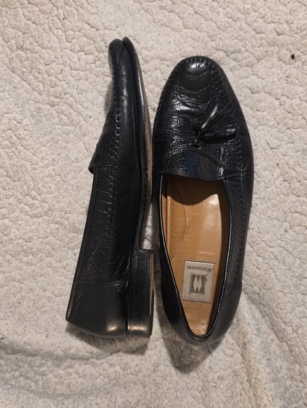 Magnanni Mens 11 M Black Textured Leather Tassel Loafers Dress Shoes Spain